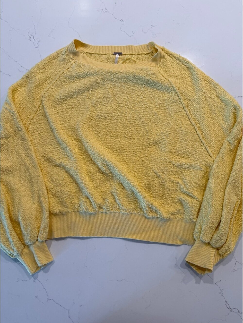 Free People Found My Friend Yellow Textured Boucle Pullover Sweater Small